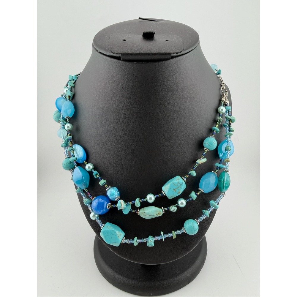 Blue Multi Strand Turquoise‎ Style Bead Statement Necklace